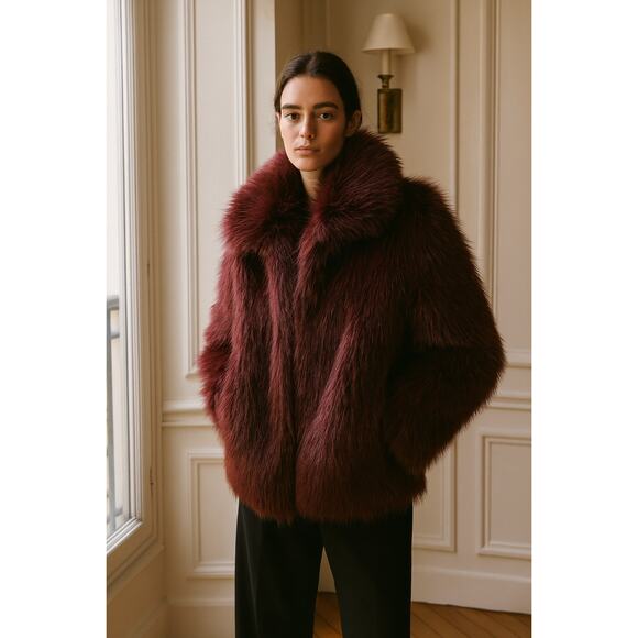 Cotton:On Women's Mimi Faux Fur Jacket Burgundy SZS/M Oversized - Picture 1 of 11